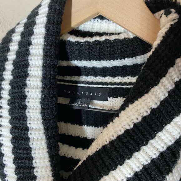 Sanctuary Black Winter White Striped Cowl Neck Sweater Size Small - Picture 3 of 11